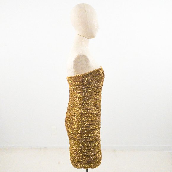 Vintage 90s SM Ruched Sequin Mini Party Dress Gold - Picture 7 of 16